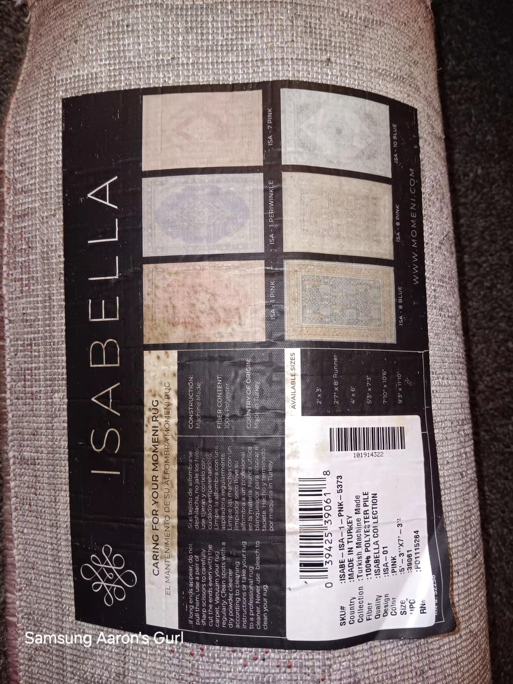 Isabella Fiore Neutral Beige and Black Rug Label